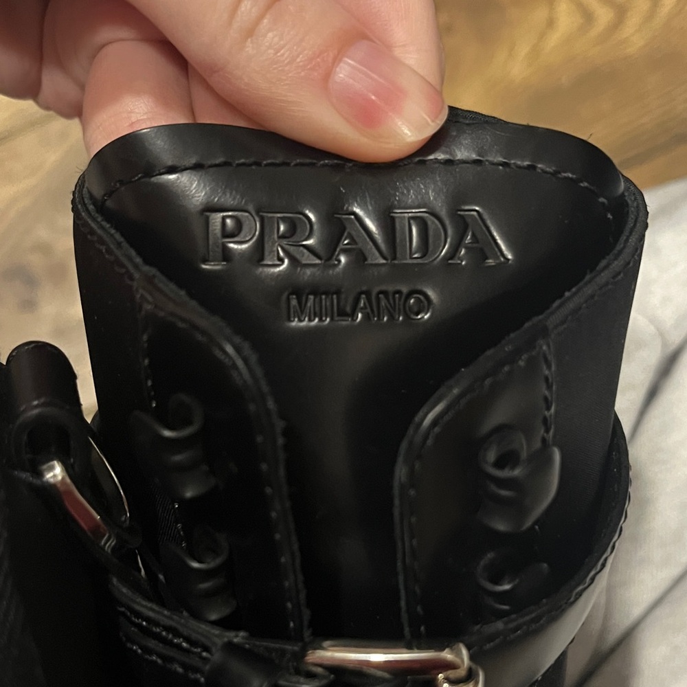 Prada Monilith Black Leather Combat Boots - Picture 3 of 11